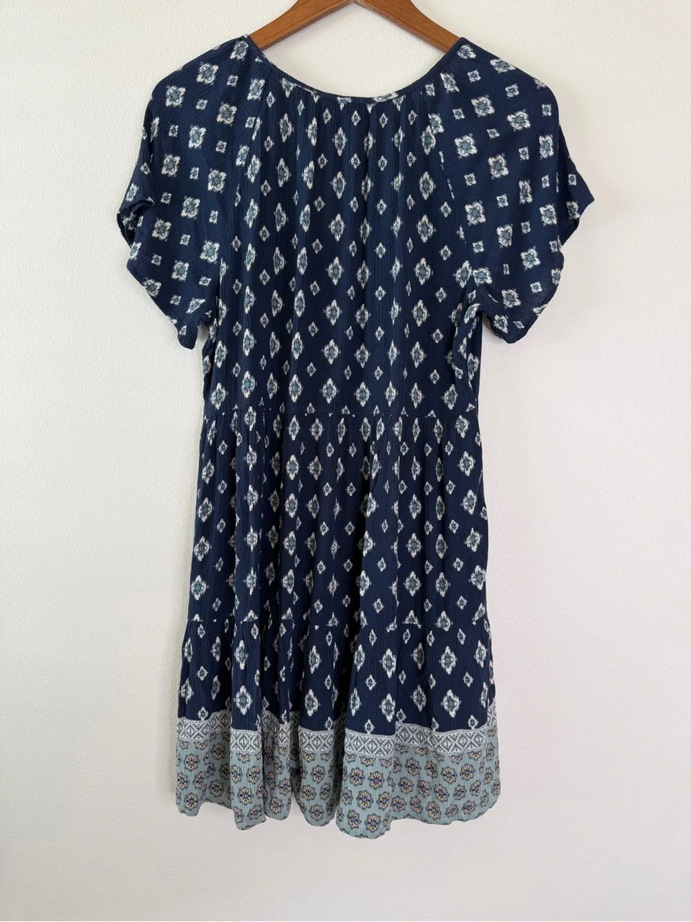 Babydoll Dainty Dress M Navy Boho Print Flowy Mini Flutter‎ Sleeves with Pockets - Picture 3 of 7